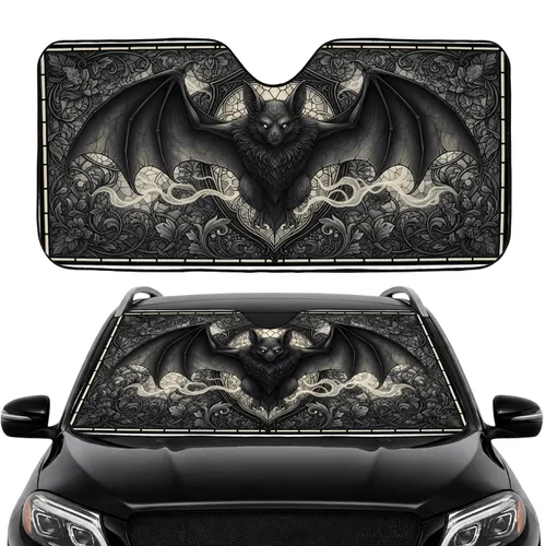 Gothic Bat Filigree Crest Stained Glass Floral - Everyday Travel Gift Car Sunshade