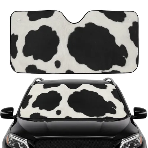 Black Patches Holstein Cow Print Realistic Fur - Farmhouse Car Decor Cow Lover Gift Car Sunshade