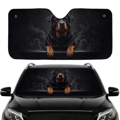 Majestic Rottweiler Dog Expressive Eyes Powerful Paws Dark Scene - Dog Lover Gift Car Sunshade