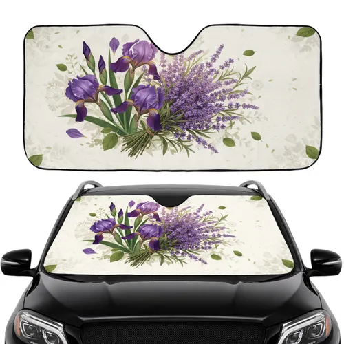 Purple Iris Lavender Flowers Botanical - Car Decor Gift for Botanical Lover Car Sunshade