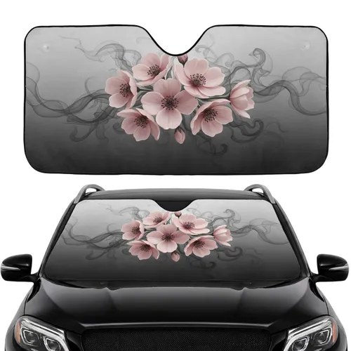 Large Delicate Blush Pink Flowers Graceful Charcoal Tendrils - Car Decor Gift Car Sunshade