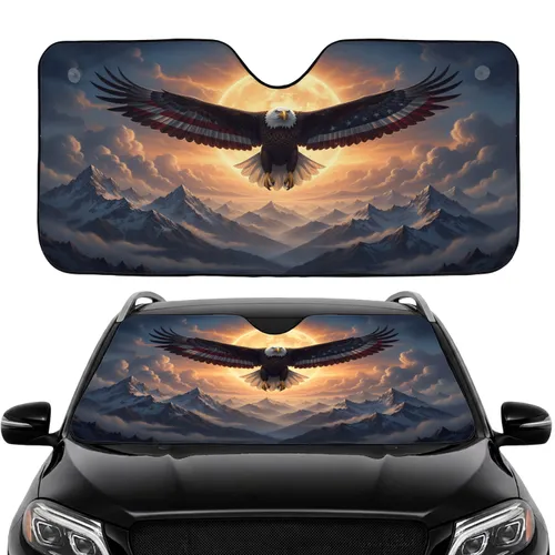 Bald Eagle American Flag Mountain Sky - Independence Day Gift for Veterans Car Sunshade
