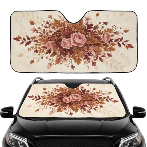 Rose Leaf Berry Cross Botanical Floral - Everyday Car Decor Gift for Plant Lovers Car Sunshade