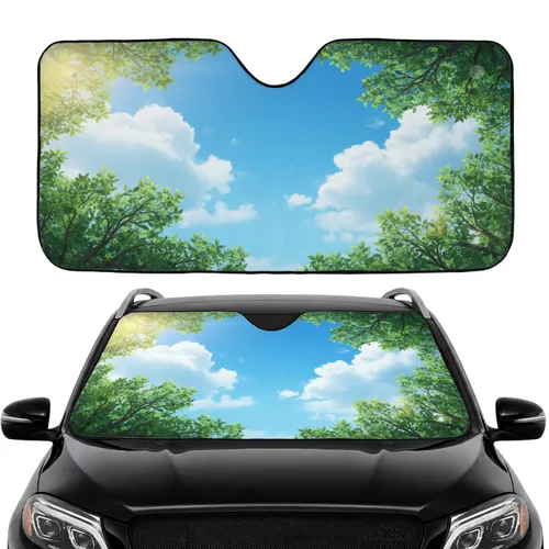 Sunlit Green Tree Canopy Blue Sky White Clouds - Outdoor Enthusiast Gift Car Sunshade