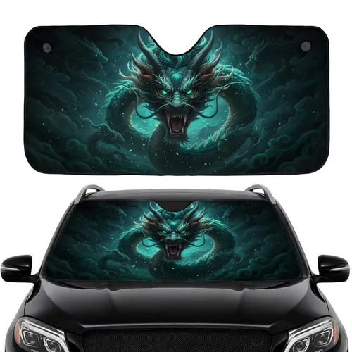 Majestic Serpentine Dragon Glowing Emerald Eyes - Dark Fantasy Lover Gift Car Sunshade