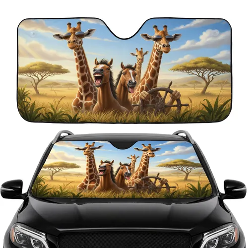 Funny Giraffe Horse Safari Animals Joyride - Safari Lover Gift Car Sunshade