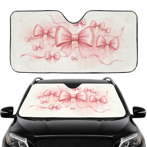 Blush Rose Ivory Pink Satin Bows Ribbons - Everyday Use Vehicle Interior Accessory Car Sunshade