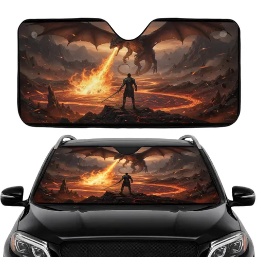 Fire-Breathing Dragon Warrior Volcanic Lava - Fantasy Adventure Gift Car Sunshade