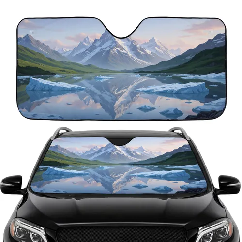 Majestic Alpine Mountains Glacial Lake Ice Reflections - Nature Lover Travel Gift Car Sunshade