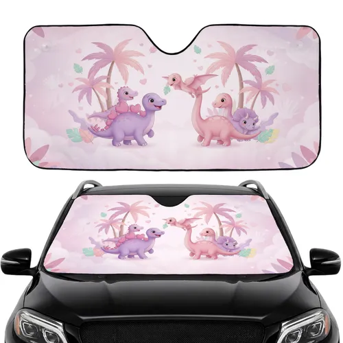 Baby Dinosaurs Stegosaurus Pterodactyl Brontosaurus Palm Trees - Prehistoric Fan Gift Car Sunshade