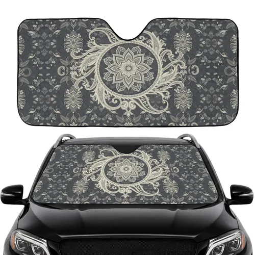 Circular Mandala Multi-Petal Flower Paisley Botanical Tendrils Floral Car Sunshade