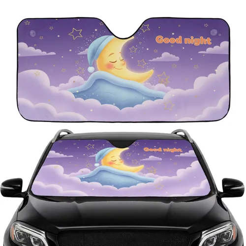 Crescent Moon Stars Clouds Night Sky - Car Decor Gift Car Sunshade