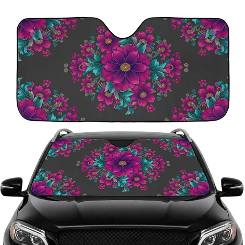 Dense Five-Petaled Flowers Swirling Tendrils Leaves - Car Decor Gift Car Sunshade