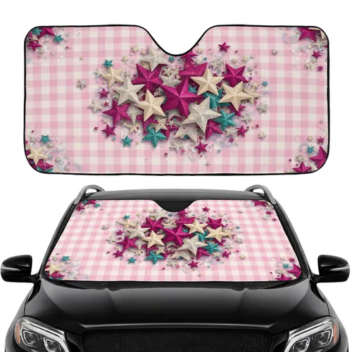 Metallic Glitter Holographic Stars Gingham - Car Decor Gift Car Sunshade