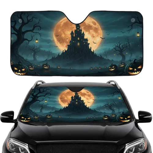 Spooky Castle Harvest Moon Jack-o'-Lanterns - Halloween Decor Gift Car Sunshade