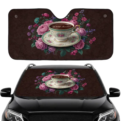 Vintage Porcelain Teacup Whack Chocolate Botanical - Car Interior Upgrade Car Sunshade