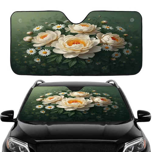 Elegant Creamy Peonies White Daisies Botanical - Car Interior Upgrade Car Sunshade