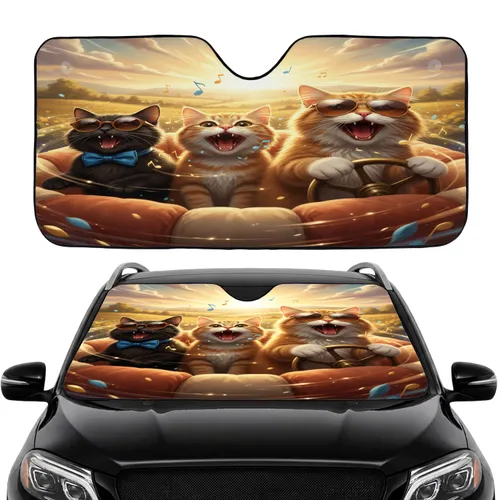 Joyful Driving Cats Sunglasses Adventure Road Trip Gift for Cat Lover Car Sunshade
