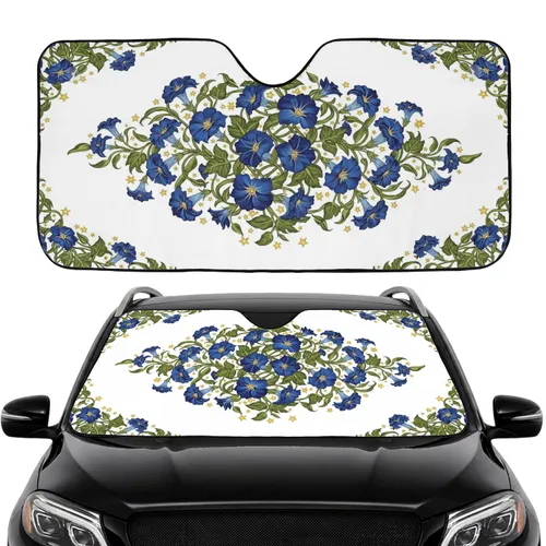 Deep Blue Flowers Botanical Tapestry Golden Stars Car Interior Upgrade Car Sunshade