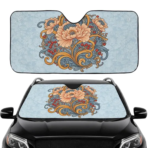Peach Dusty Blue Floral Arrangement Berries - Car Decor Gift Car Sunshade