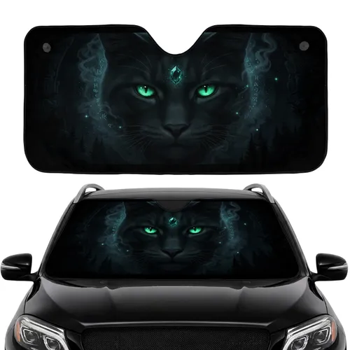 Feline Emerald Green Eyes Glowing Gem - Fantasy Lover Cat Lover Gift Car Sunshade