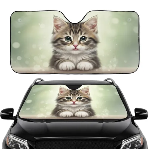 Fluffy Tabby Kitten Blue-Green Eyes Pink Tongue Long Whiskers - Pet Owner Gift Car Sunshade