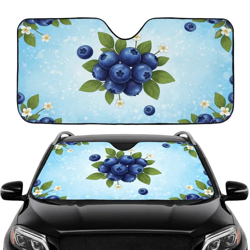 Juicy Blueberries Green Leaves Delicate Flowers - Botanical Garden Gift Car Sunshade