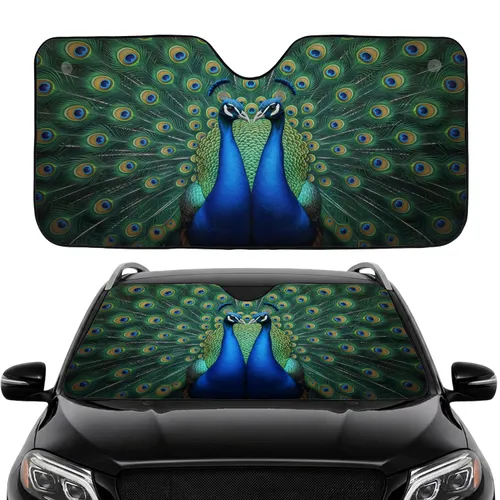 Peacocks Plumage Heart Shape Fanned Tail Feathers Ocelli - Gift for Wildlife Lovers Car Sunshade
