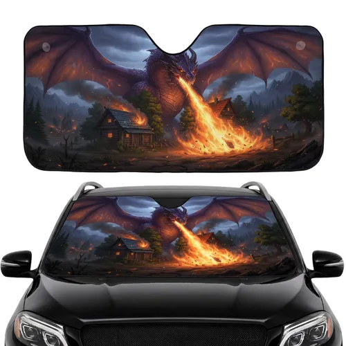 Fiery Purple Orange Dragon Village Attack - Fantasy Lover Gift Car Sunshade