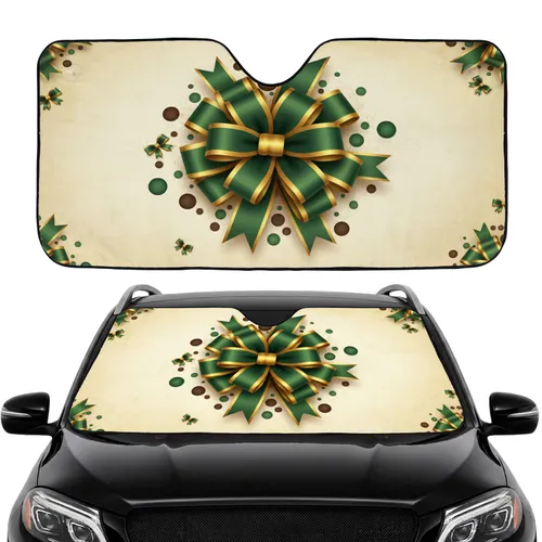Gift Bows Ribbons Gold Green Polka Dots Elegant Festive - Christmas Car Decor Gift for Family Car Sunshade
