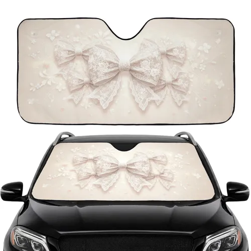 White Lace Bows Floral Accents Mesh - Car Decor Gift Car Sunshade