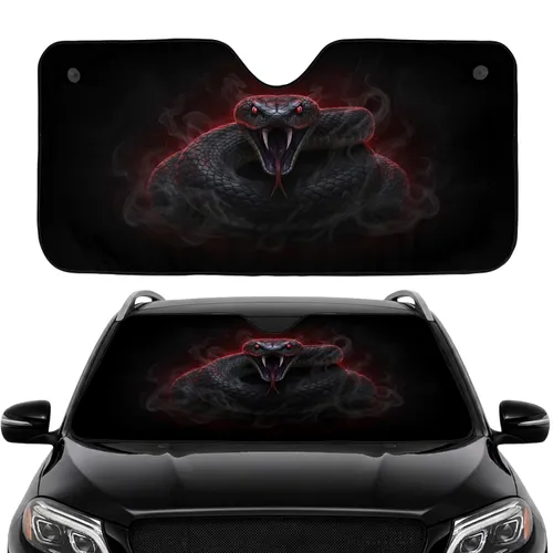 Black Viper Coiled Striking Snake Razor Fangs Glowing Red Eyes - Wildlife Reptile Lover Gift Car Sunshade