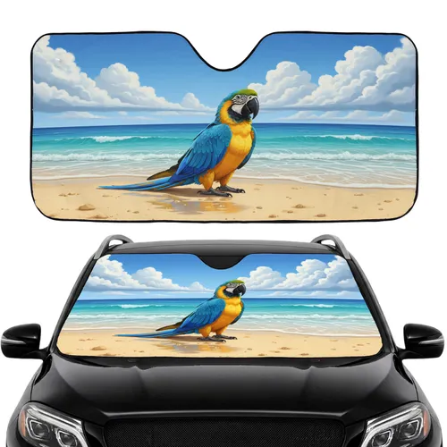 Majestic Blue Yellow Macaw Tropical Beach Ocean Sky - Bird Lover Decor Car Sunshade