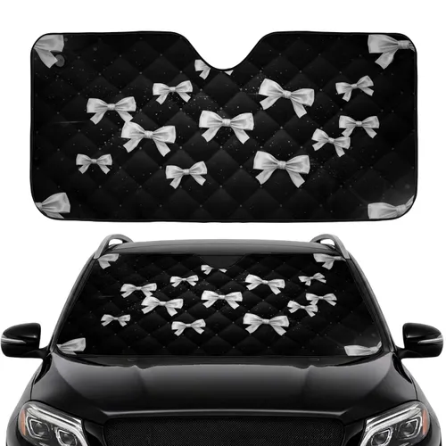 High Fashion White Bows Small Dots Diamond Quilted Black - Car Decor Gift Car Sunshade