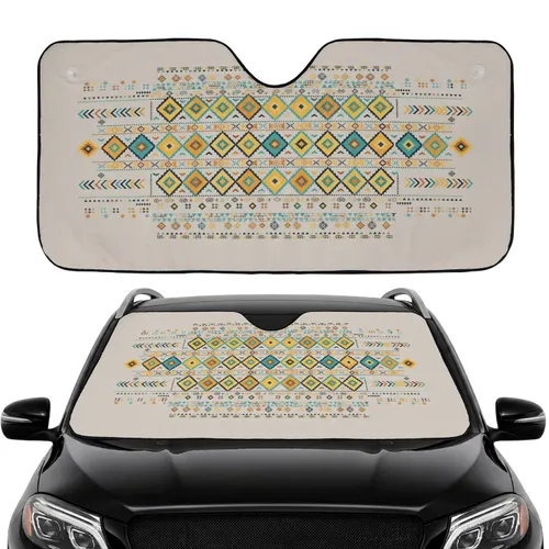 Tribal Folkloric Diamond Asterisk Zigzag Forms - Everyday Use Car Decor Gift Car Sunshade