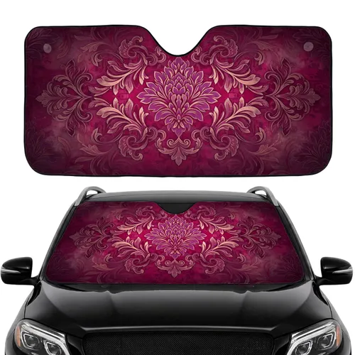 Damask Floral Blossoms Swirling Foliage Baroque Scrolls - Everyday Opulence Car Sunshade