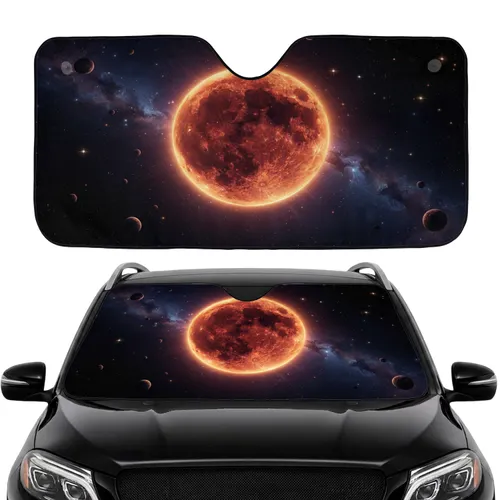 Glowing Fiery Crimson Moon Cosmic Nebula Starfield - Deep Space Lover Gift Car Sunshade