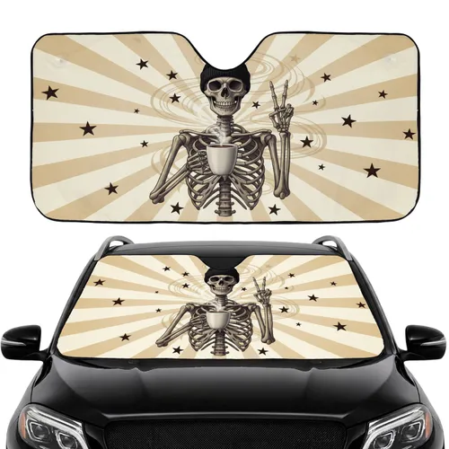 Skeletal Figure Coffee Mug Peace Sign Stars - Car Interior Decor Gift Car Sunshade