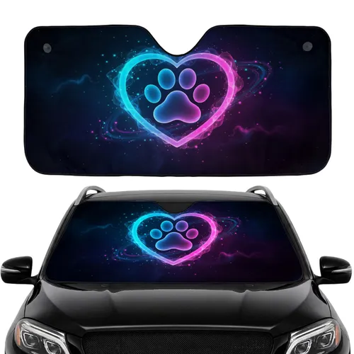 Luminous Heart Paw Print Cosmic Glow Nebula - Pet Lover Travel Gift Car Sunshade