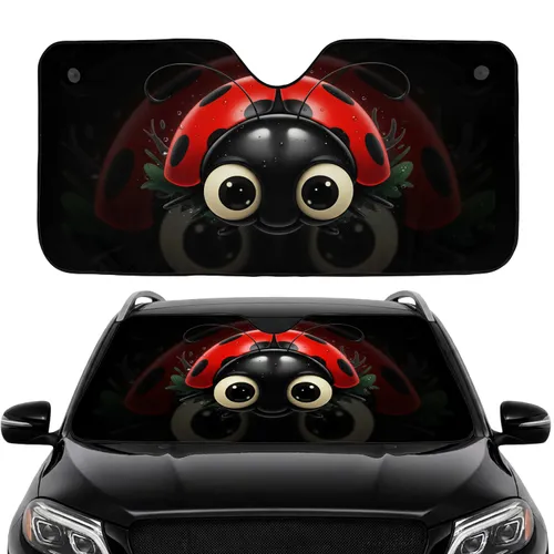 Ladybug Off-White Black Eyes Red Spotted Carapace - Wildlife Lover Gift Car Sunshade
