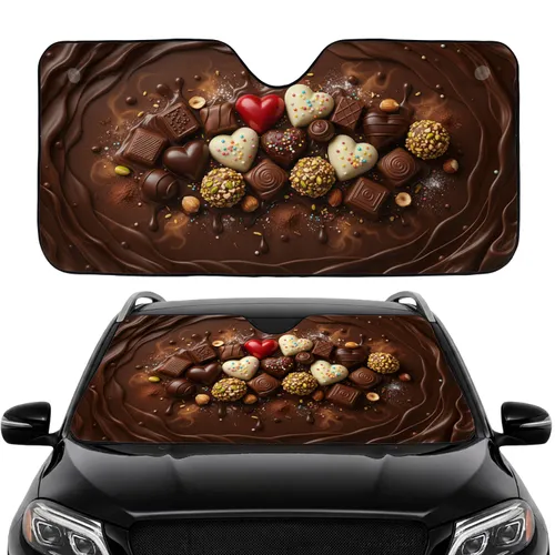 Gourmet Heart Chocolates Truffles with Chocolate Swirls - Sweet Treat Lover Gift Car Sunshade