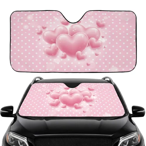 Volumetric Glossy Pink Hearts White Polka Dots - Car Decor Gift Car Sunshade