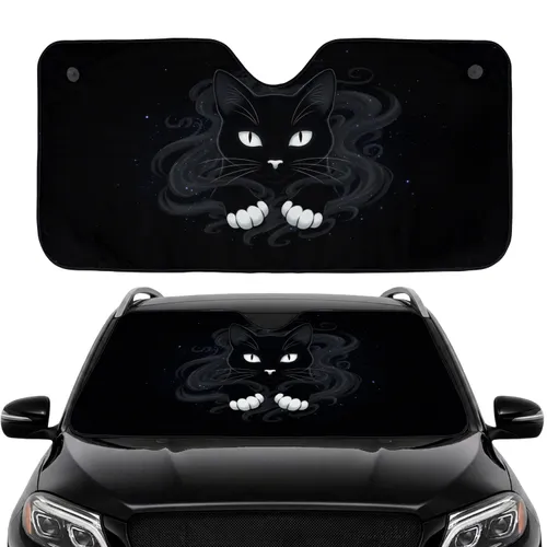 Sleek Black Cat Face Paws Celestial Mist - Mystical Cat Lover Gift for Daily Car Decor Car Sunshade
