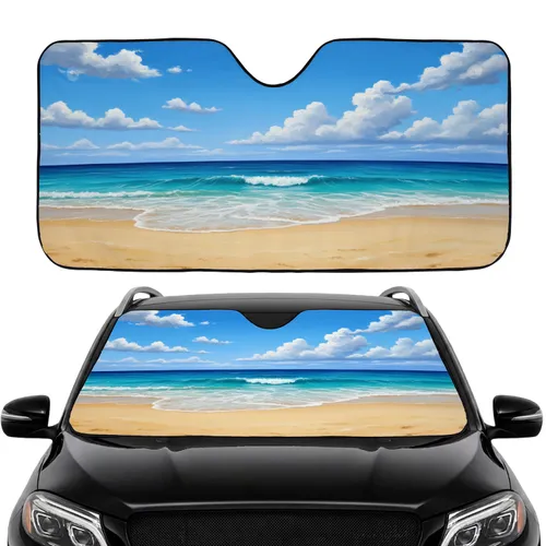 Sun-Drenched Beach Turquoise Ocean Waves - Travel Essentials Car Sunshade