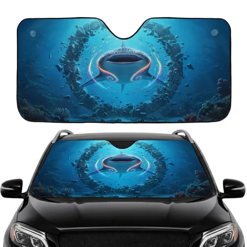 Whale Shark Breaking Rock Deep Ocean Bioluminescent - Marine Life Gift Car Sunshade