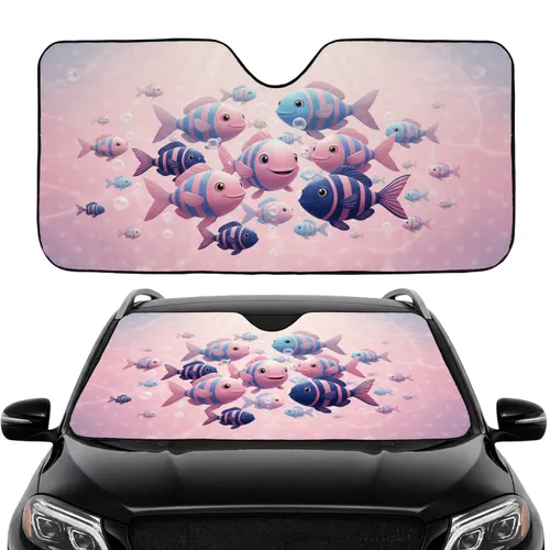 Friendly Smiling Fish Glowing Bubbles Underwater Aquatic Car Decor Gift Car Sunshade