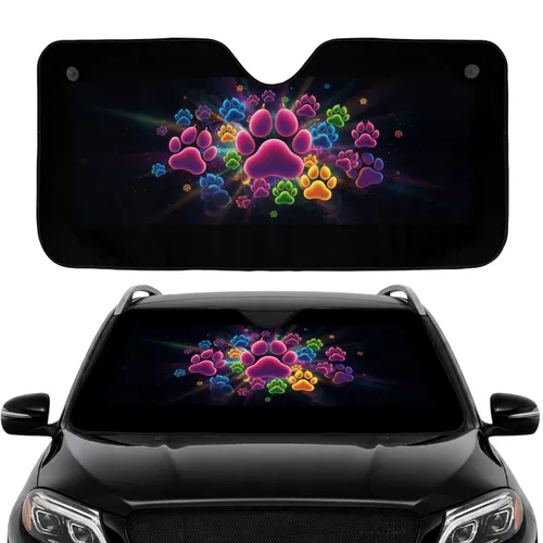 Luminous Gradient Paw Prints Iridescent Nebula - Everyday Gift for Pet Lovers Car Sunshade