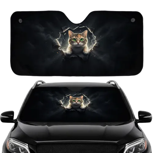 Calico Tabby Cat Emerging From Dark Tear - Unique Gift for Cat Lovers Car Sunshade