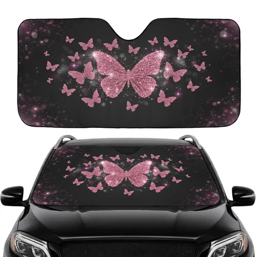 Pink Glitter Butterflies Glowing Bokeh - Car Decor Gift for Butterfly Lover Car Sunshade