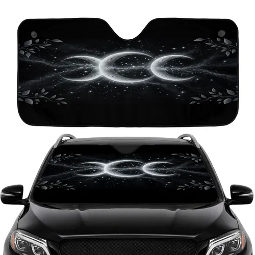 Three Crescent Moons Starry Night Sky Botanical Sprigs - Car Interior Upgrade Car Sunshade